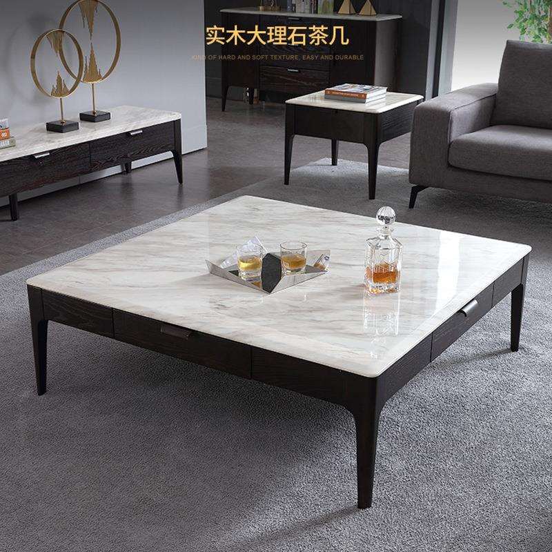 简约现代大理石茶几电视柜组合设计客厅办公实木正方形储物柜茶桌