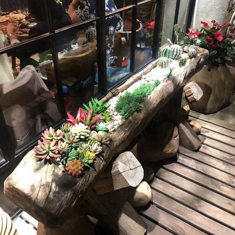 木槽花园阳台网红户外槽花盆多肉庭院民宿长方形花槽木头朽木木头