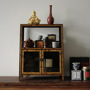 湘妃竹嵌金丝楠木茶水柜中式手工茶箱茶杯茶器收纳箱茶棚置物架