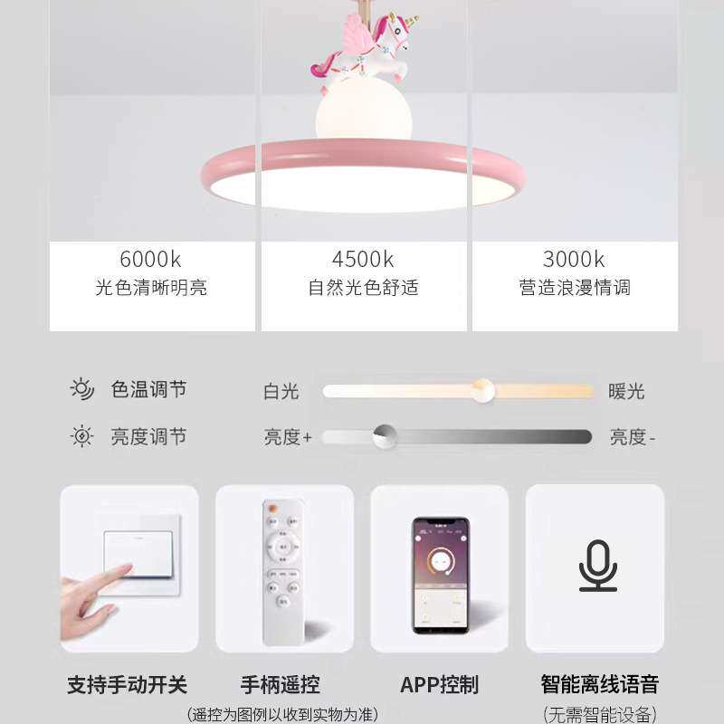 儿童房间灯全光谱护眼创意粉色独角兽卧室灯公主房间男女孩吸顶灯