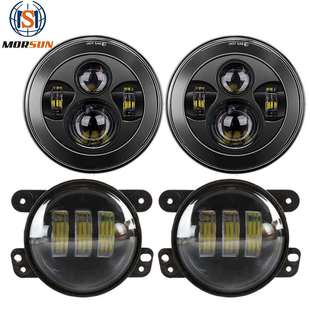 适用吉普牧马人套装前照灯7寸大灯+4寸雾灯吉普led改装车灯