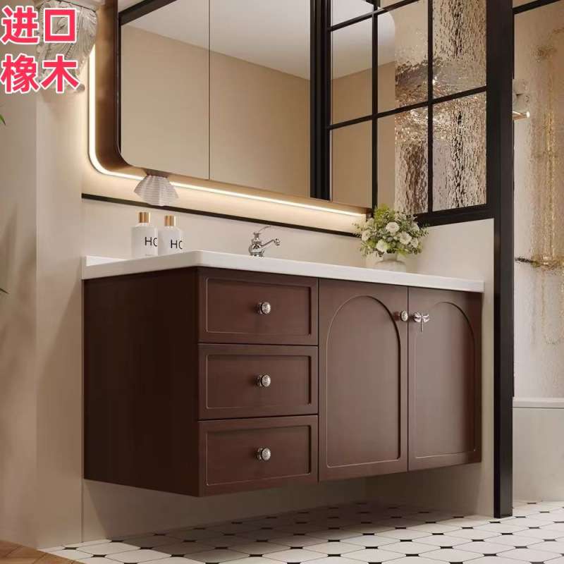 中古风法式橡木浴室柜新中式复古洗漱台美式洗脸池洗手台盆柜组合
