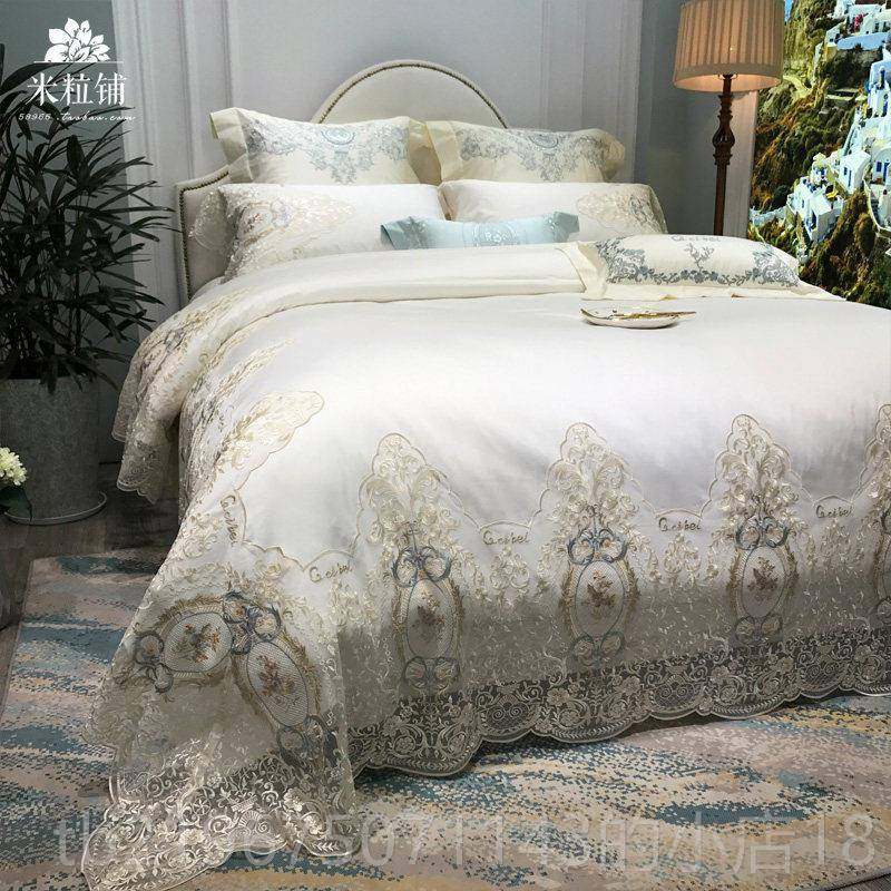 高档高端蕾丝公主风房100上支埃及棉欧四件套 式纯棉样板间床用品