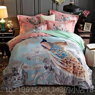 高档新中式 秋冬牡丹花纯磨毛四m件套全床上棉用品四棉件套1.8床单