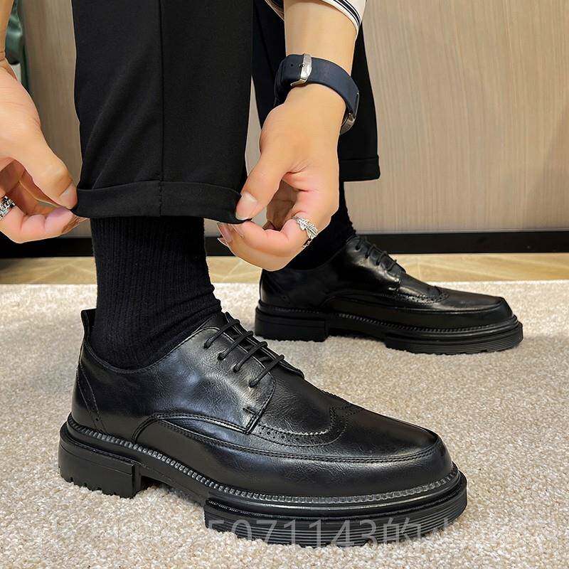 高档皮鞋男内增高10cm6增8cmcm布洛克气英伦风西装透男士高结婚新