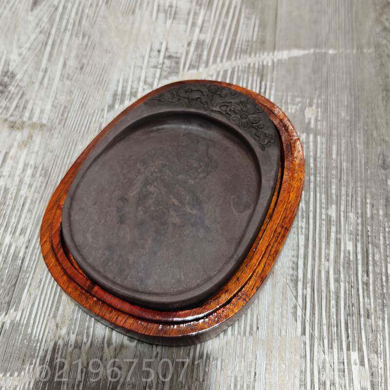 高档宋坑原石端带盖砚台多功绿能端砚池墨海墨四专配石盖送墨块文