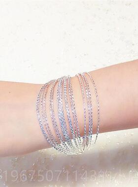 高档925银纯多层手镯 女西宫银饰开口银图手环 星星案日韩风