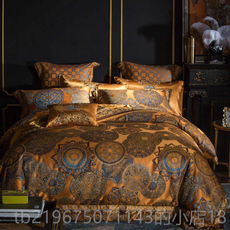 高档奢华中刺绣别墅式四件套房样板床上用品欧式宫六八十多件套床