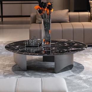 FANWB/黑玫瑰天然大理石圆形茶几客厅现代简约设计师款悬浮茶几