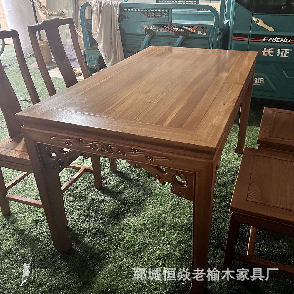 老榆木实木餐桌茶桌复古办公室茶台家用长条榆木吃饭桌饭店餐桌