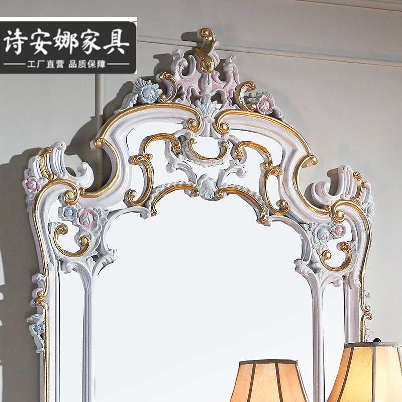 实木手工雕花 古典意大利风格 法式宫廷手工雕刻梳妆台妆镜 妆柜