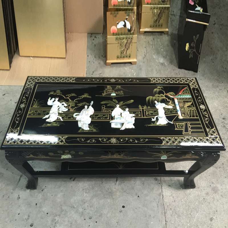 至高美螺钿工艺贝壳茶几两层咖啡桌台面玻璃手工彩绘古典明清家具