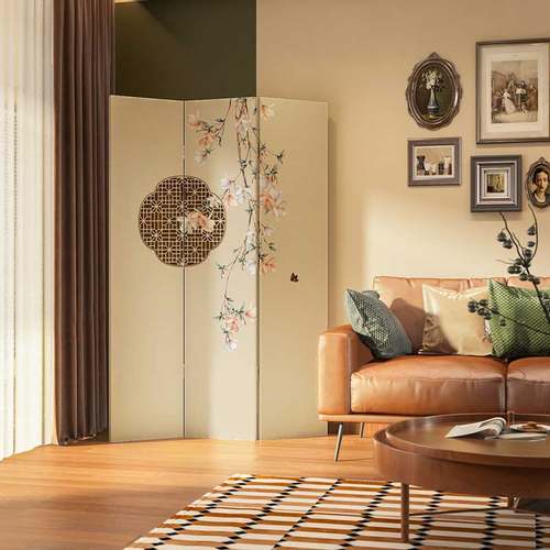 花鸟中式屏风隔断客厅沙发背景装饰饭厅茶室办公室可折叠遮挡折屏