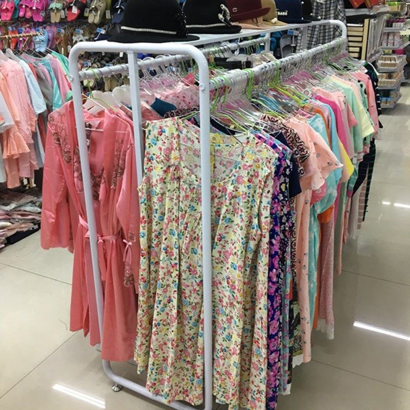 铁艺落地双排服装展示架双杠侧挂衣服架双面中岛架内衣店睡衣货架