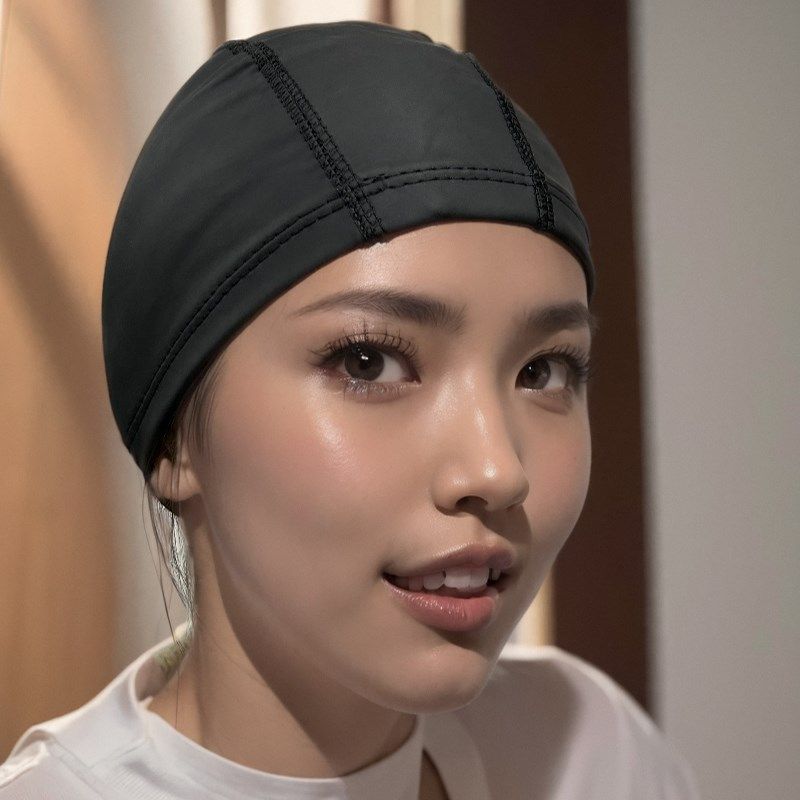 不勒头高弹力护耳纯色泳帽PU布男女通用成人长发游泳课游泳帽