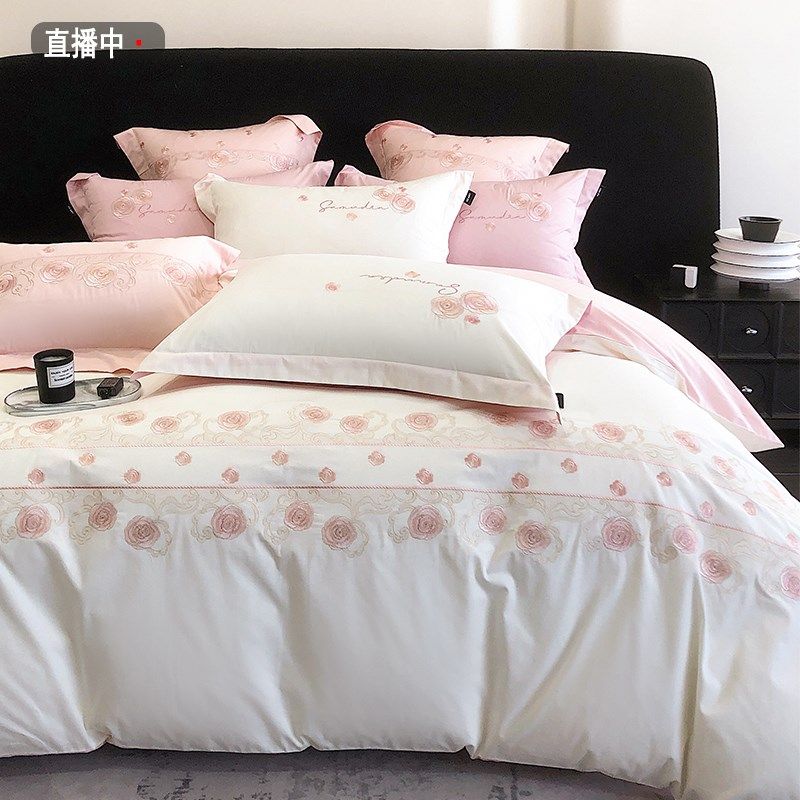 简约160支纯棉被套四件s套全棉床单100长绒棉被罩春秋柔软床上用