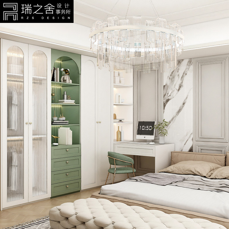 家用小户型整体衣柜定制美式玻璃门大衣橱实木白色网红衣帽间