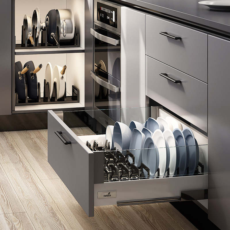 厨房碗筷餐具收纳盒台面碗碟沥水置物架整体橱柜抽屉内置分隔盘碗