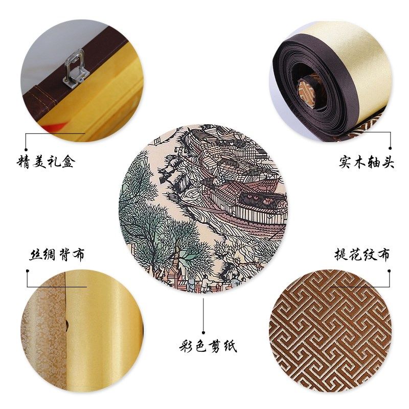 家礼装国画中饰蔚县剪纸窗花作品画轴彩色清明上河图出国外事居品