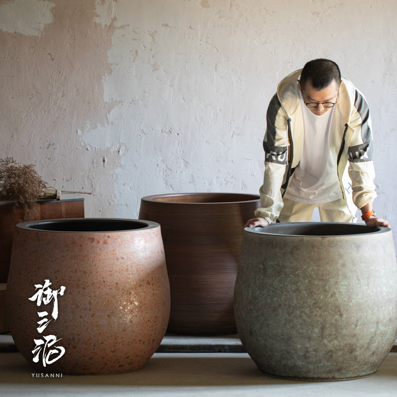 大型景观大口径花盆陶瓷粗陶种树大缸可以水培养鱼水缸庭院院子