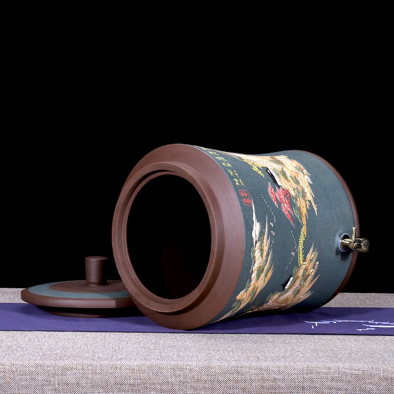 宜兴紫砂水缸 带龙头 大号陶瓷过滤净水缸 茶水缸 储水罐家用茶具