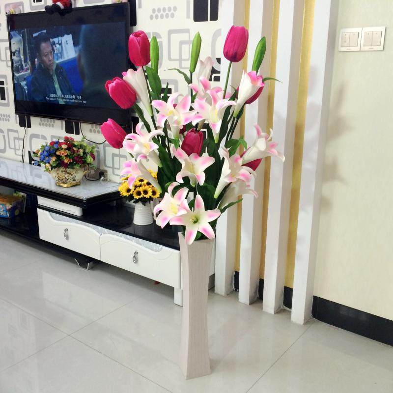 家居饰绢高枝香水百U仿真花束客厅落地装饰花假花品花P合花郁金香