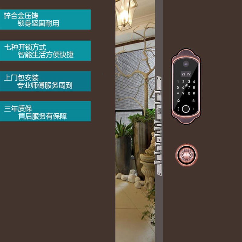 别墅大门防水分体式智能锁人脸识别指纹密码刷卡自动开关锁