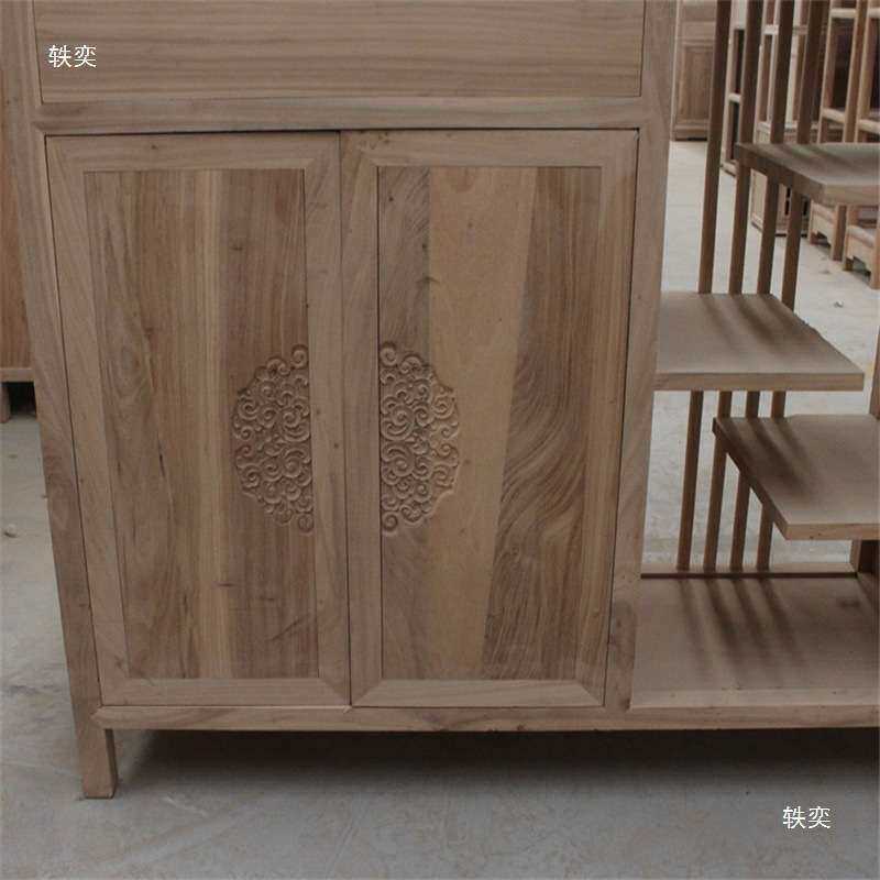 北方老榆木家具白胚白茬多功能茶水柜实木餐边柜毛坯储物柜新中式