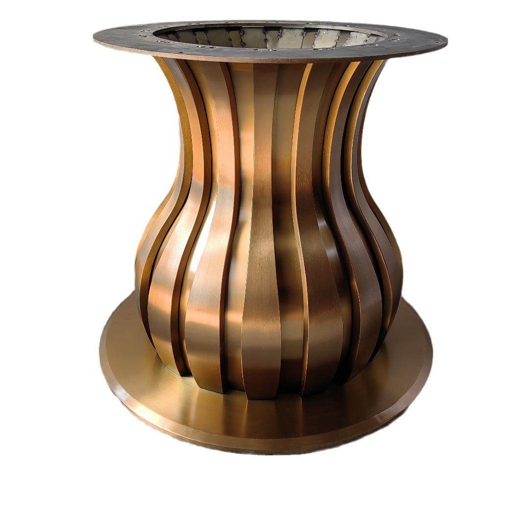 高端大理石圆桌脚家用轻奢创意岩板桌腿不锈钢镜面奢石底座支撑架