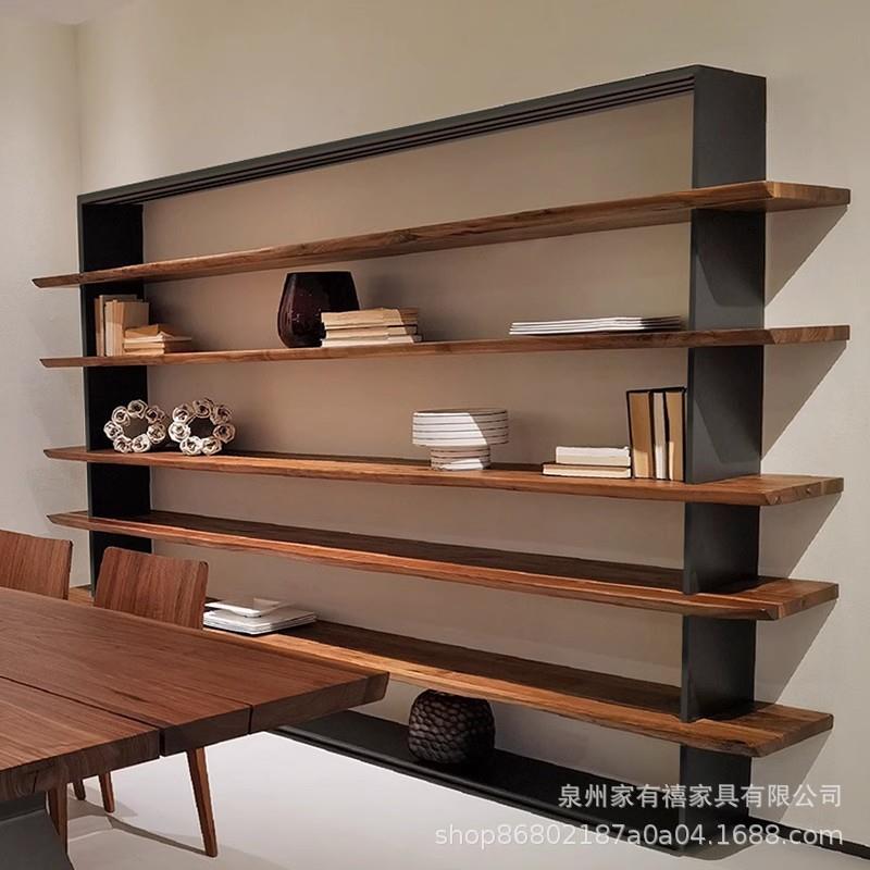 loft工业风铁艺实木隔板书架置物架落地客厅办公室展示架陈列架