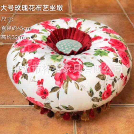 绒布花朵实木手工彩绘小坐墩小凳实木彩绘画花换鞋凳