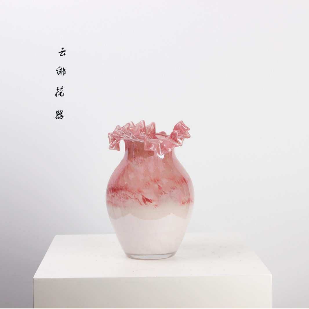 中古风拼色花瓣口玻璃花瓶客餐厅电视柜玄关插花水培软装饰品摆件