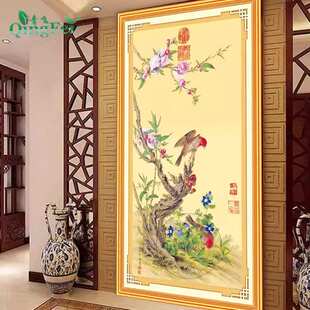 青飞精准印布郎世宁花鸟图十字绣诗画客厅玄关竖版古娟中国风刺绣