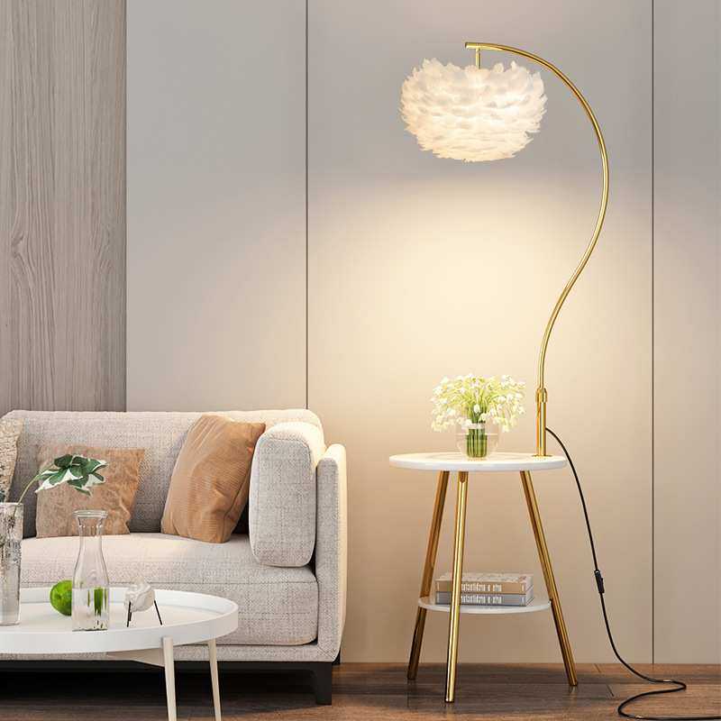 羽毛落地灯客厅沙发边几轻奢简约网红卧室床头柜置物茶几立式台灯,3C数码配件,摄像机配件,淘宝优惠券,粉丝福利购,淘宝优惠卷