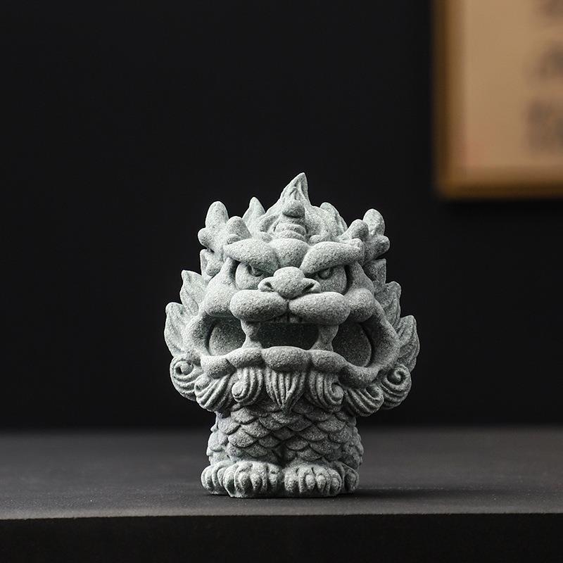 国风石头麒麟石狮子工艺品书房桌面装饰品摆件高级感小众生日礼物