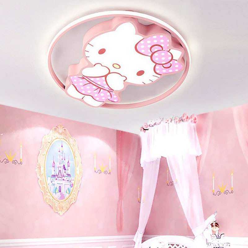 儿童房灯女孩公主房间Kitty猫卧室灯水晶粉色led卡通护眼吸顶灯具