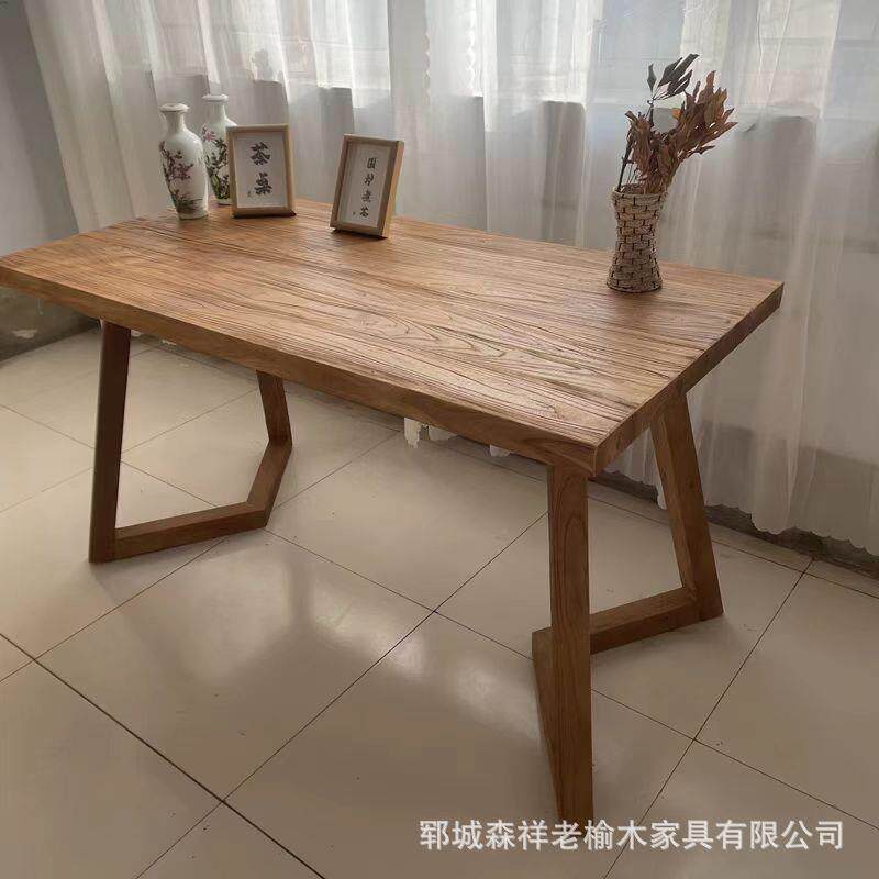 老榆木办公桌风化复古实木餐桌卧室书桌长方形吧台桌榆木家具