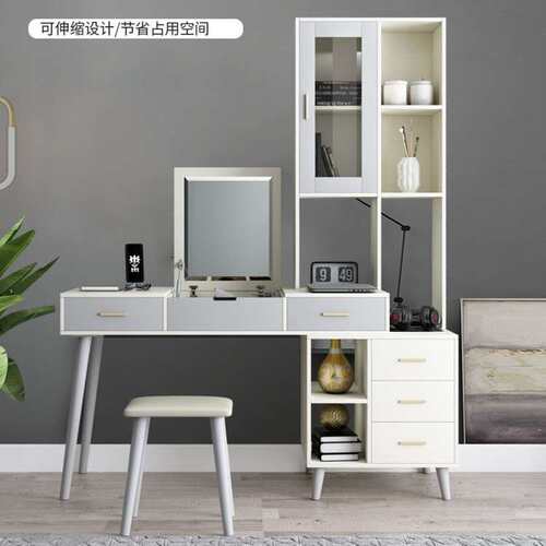 化妆桌翻盖镜一体现代简约台式电脑桌伸缩梳妆台小型书桌书架组合