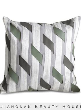 现代轻奢咖灰色样板间床品主卧客厅沙发软装橙色抱枕床上用品靠枕