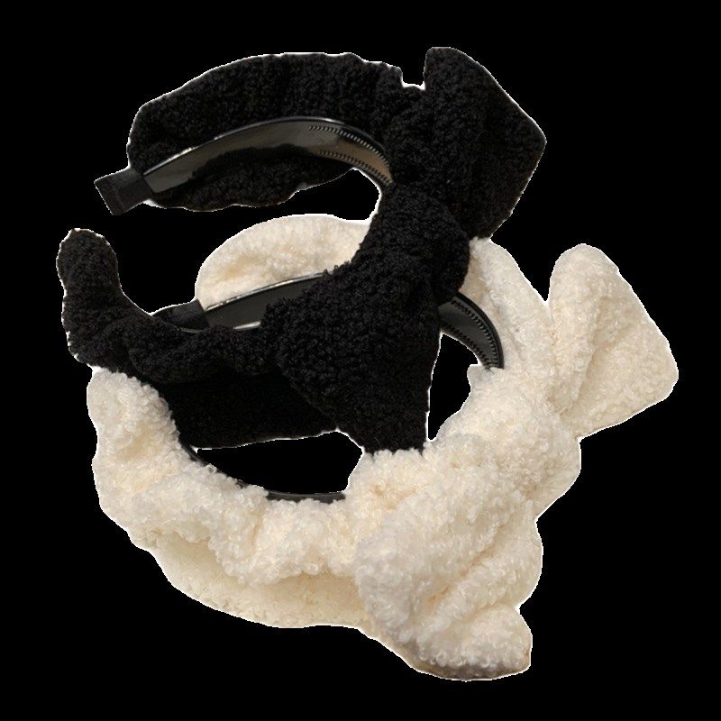 带齿防滑秋冬白色毛绒发箍女款洗脸发箍网红褶皱蝴蝶结发箍发夹