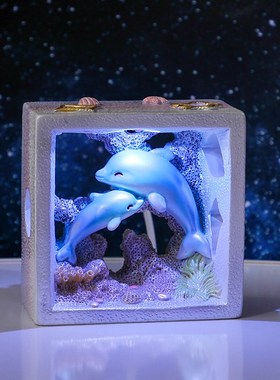 发光宇航员海豚小夜灯摆件创意卧室书房桌面装饰品送儿童生日礼物