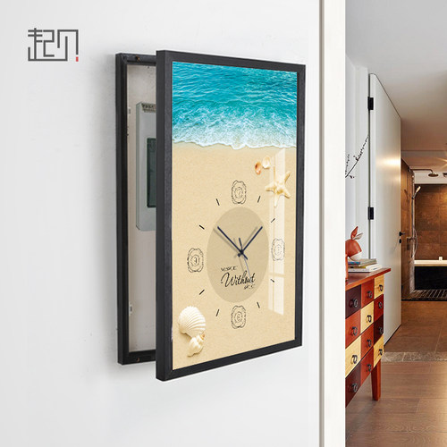 起贝简约大海电表箱装饰画挂钟带钟表配电箱挂画遮挡画免打孔