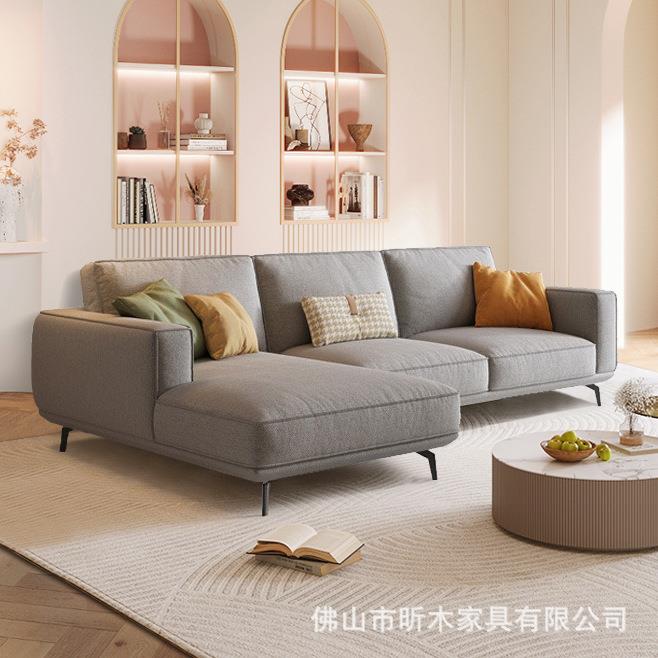 北欧现代简约鹅绒亲肤棉麻布艺沙发小户型客厅转角贵妃组合奶油风