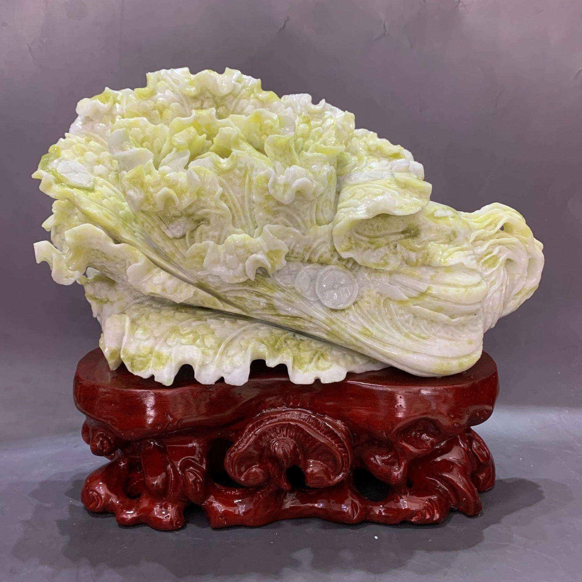 玉器工艺品岫玉白菜摆件商务办公家居装饰品摆饰送底座