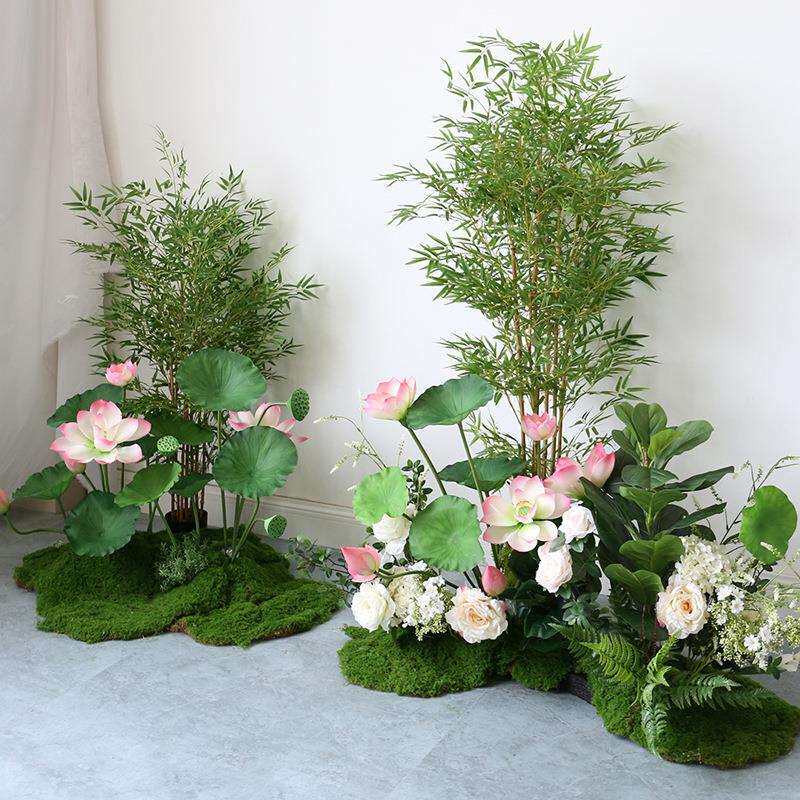 新中式仿真绿植假竹子盆栽室内软装禅意植物造景仿生荷花装饰花艺