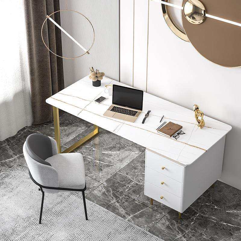 北欧轻奢岩板电脑桌写字台家用书桌老板办公桌大理石接待咨询桌