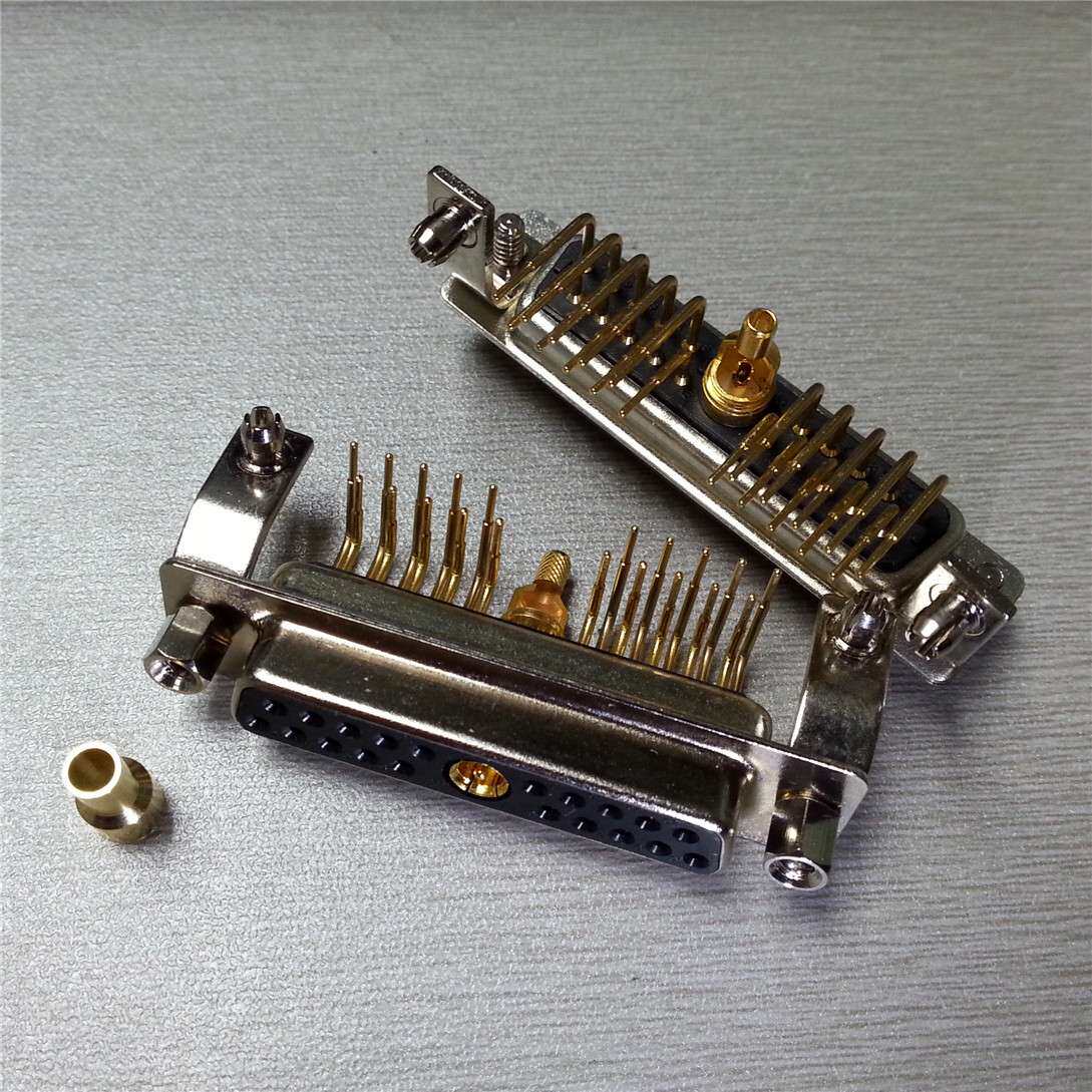 混装D-SUB 21W1射频同轴弯脚母头连接器 同轴端子焊线小端子弯针