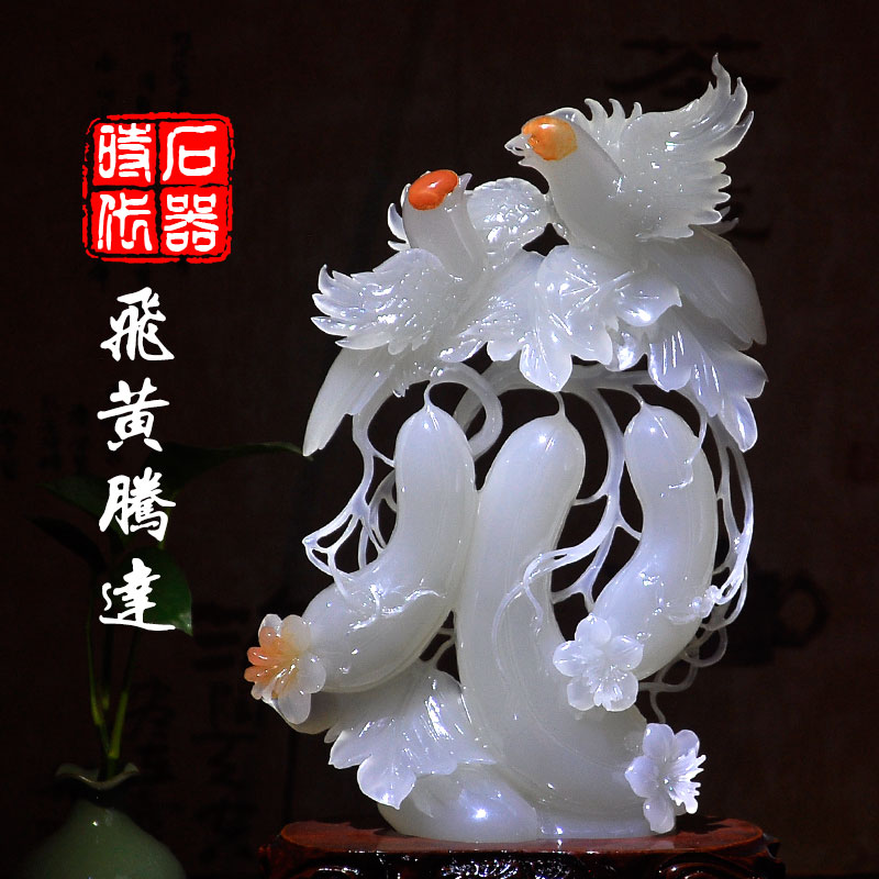 玉黄瓜摆件天然玉石雕刻胜瓜工艺品办公室家居客厅玄关装饰品摆设