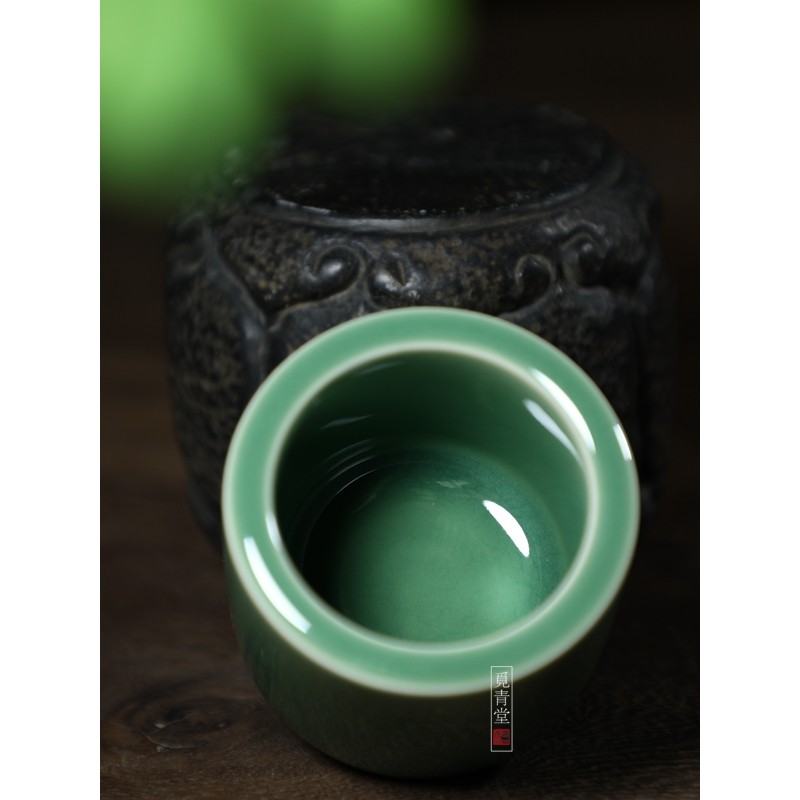 龙泉青瓷名家吴国峰纯手工陶瓷主人杯扳指杯老梅子青功夫普洱茶杯