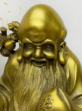 老寿星铜像 南极先翁像黄铜福禄寿像站龟寿星家用客厅工艺品摆件